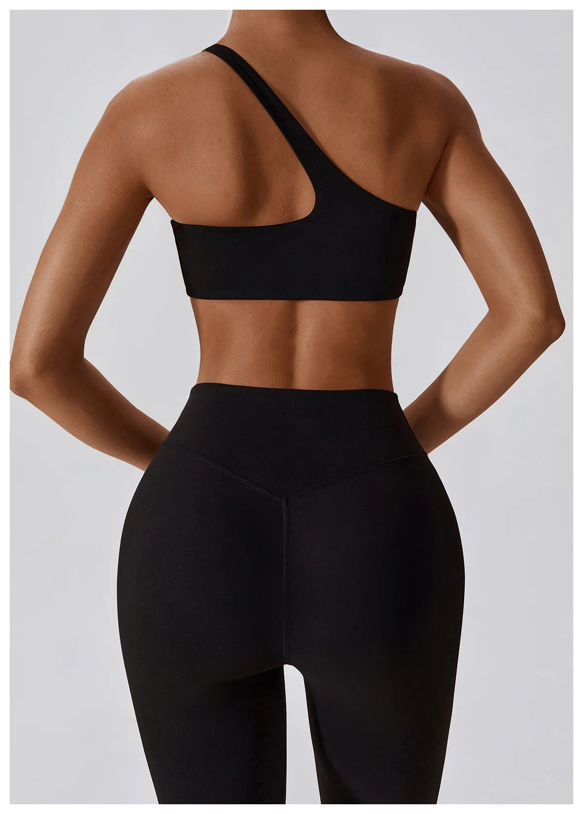 Black Elevate One-Shoulder Bra – minimalist sports bra for workout, yoga, or everyday wear
